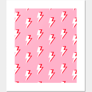 White and Red Lightning Pattern on Pink Posters and Art